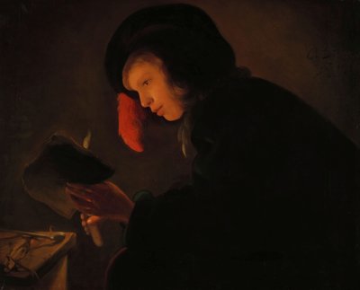 Młody mężczyzna przy świecach autorstwa Christiaen Jansz. Dusart