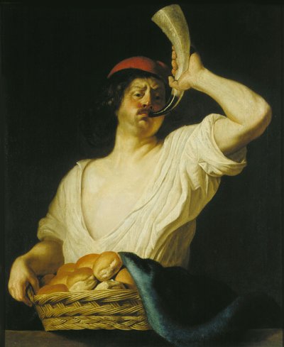 Piekarz dmuchający w róg, 1650. autorstwa Christiaen van Couwenbergh
