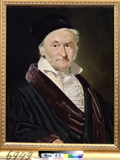 „Portrait du scientifique allemand Karl (Carl) Friedrich Gauss (1777-1855)” (Portret matematyka, astronoma i fizyka Carla Friedricha Gaussa (1777-1855)) Obraz Christiana Albrechta Jensena (1792-1870) 1840 wym. 66x52 cm Musee Pouchkine, M autorstwa Christian Albrecht Jensen
