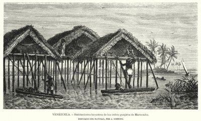 Mieszkania nad jeziorem Indian Wayuu (Guajiro), Maracaibo, Wenezuela (litho) autorstwa Christian Anton Goering