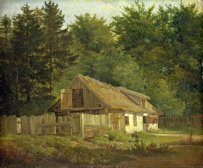 Dom w lesie Frederiksdal koło Kopenhagi, 1828 (olej na papierze, naklejony na kartę) autorstwa Christian Ernst Bernhard Morgenstern