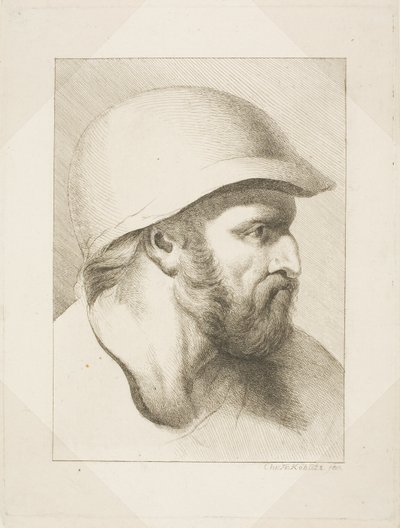 Głowa brodatego mężczyzny ze stalowym hełmem autorstwa Christian Frederick Köhlitz