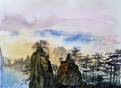 Dryfujące chmury, 2015 (akwarela na papierze) autorstwa Christian Furr