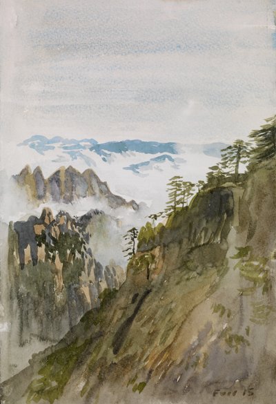 Żółte sosny górskie, Huangshan, 2015 (akwarela na papierze) autorstwa Christian Furr