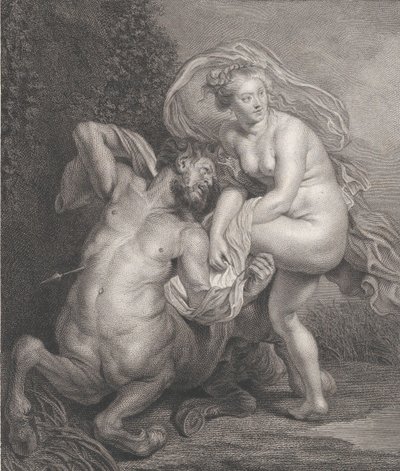Deianeira otrzymuje zatrutą tunikę od Nessusa, a ranny centaur spada na..., 1778. autorstwa Christian Gottfried Schulze