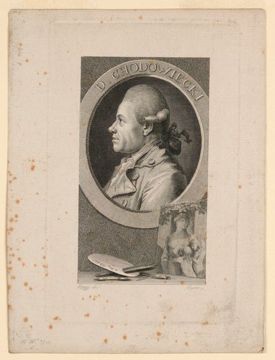 Portret Daniele Chodoieckiego, Frontyspis do „Neue Bibliotheh der sönen Wissenschaften”, Lipsk, Niemcy, 1780 autorstwa Christian Gottlieb Geyser