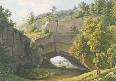 Widok na słynną jaskinię Kuhstall w Szwajcarii Saksońskiej (grawerowanie z wc) autorstwa Christian Gottlob Hammer