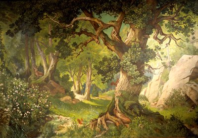 Ogród maga Klingsora z cyklu Parzival, Wielka Sala Muzyczna, ok. 1883-84 (mural) autorstwa Christian Jank