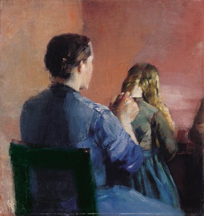 Matka czesząca włosy swojej małej córeczce autorstwa Christian Krohg