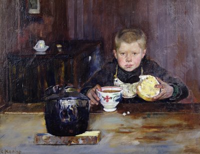 Chłopiec na posyłki pije kawę autorstwa Christian Krohg