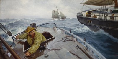 Pilot w trudnych warunkach pogodowych (olej na płótnie) autorstwa Christian Krohg