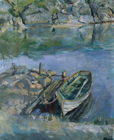Łódź wiosłowa z nabrzeżem autorstwa Christian Krohg