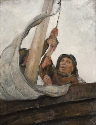 Ustawienie żagla, ok.1900 autorstwa Christian Krohg
