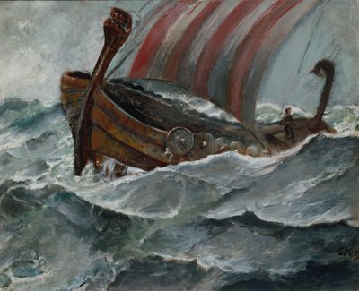 Statek wikingów przy złej pogodzie autorstwa Christian Krohg