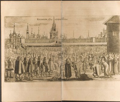 Spacer na ośle na moskiewskim Kremlu Ilustracja z Podróży do Wielkiego Księcia Moskwy i t autorstwa Christian Lorenzen Rothgiesser