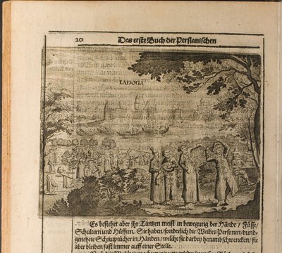 Twierdza Stara Ładoga Ilustracja z Podróży do Wielkiego Księcia Moskwy i Króla autorstwa Christian Lorenzen Rothgiesser