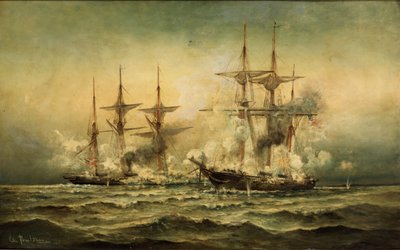 Kearsarge i Alabama przy porcie Cherbourg we Francji, 19 czerwca 1864 r., ok. 1870 r. autorstwa Christian Poulsen
