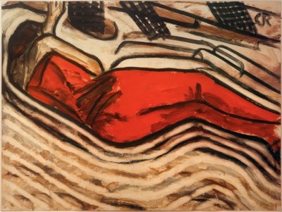 Śpiąca kobieta w czerwieni (leżąca naga kobieca, śpiąca) autorstwa Christian Rohlfs