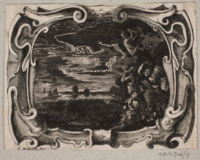 Emblemat z satyrami zebranymi nocą pod drzewem autorstwa Christian Rothgiesser
