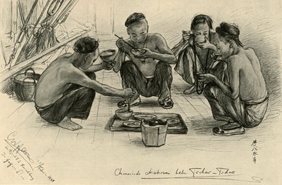 Chińscy członkowie załogi jedzący na pokładzie „Knivsberg”, 1898. autorstwa Christian Wilhelm Allers