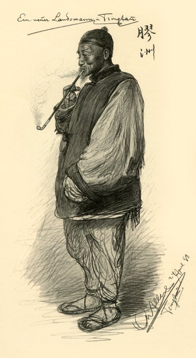 Mężczyzna palący fajkę, Tsingtao, Chiny, 1898. autorstwa Christian Wilhelm Allers