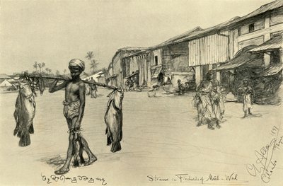 Scena uliczna w wiosce rybackiej, Mutwal, Cejlon, 1898. autorstwa Christian Wilhelm Allers