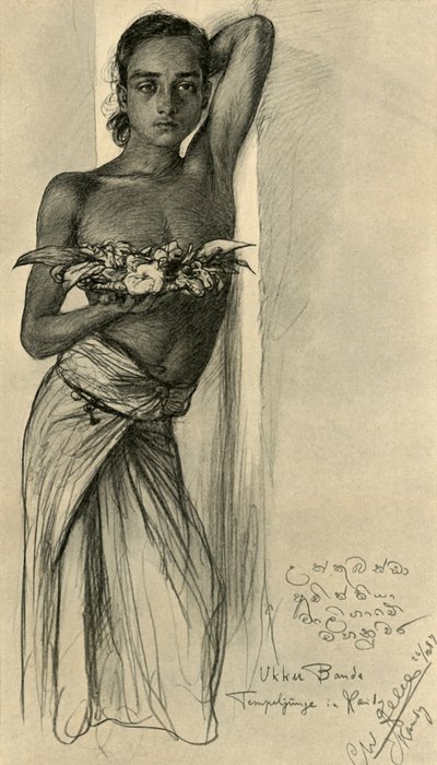 Ukku Banda, młody mężczyzna w świątyni, Kandy, Cejlon, 1898. autorstwa Christian Wilhelm Allers