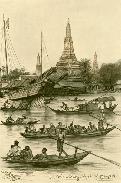Wat Chaeng, Bangkok, Syjam, 1898. autorstwa Christian Wilhelm Allers