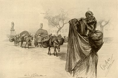 Kobieta i dziecko w pobliżu mostu Kobri el Gezira, Kair, 1898 r. autorstwa Christian Wilhelm Allers