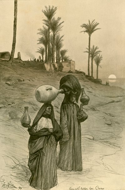 Kobiety niosące dzbanki na wodę nad brzegiem Nilu, Kair, Egipt, 1898. autorstwa Christian Wilhelm Allers