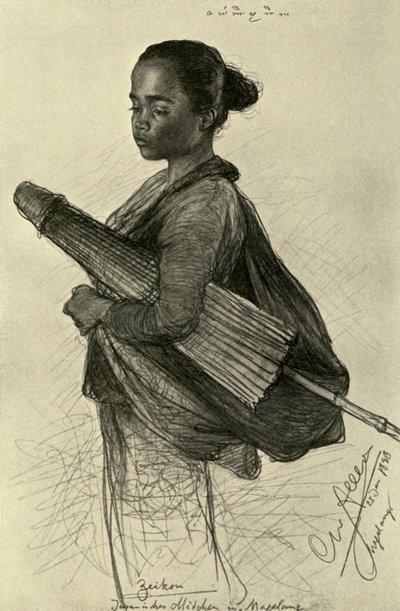 Młoda kobieta z parasolką, Magalang, Jawa, 1898. autorstwa Christian Wilhelm Allers