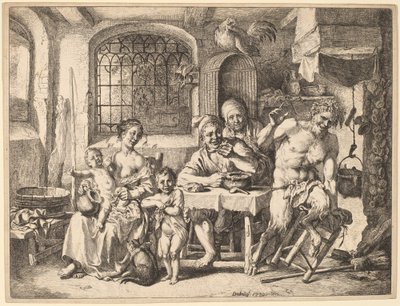 Satyr odwiedza rodzinę chłopską autorstwa Christian Wilhelm Ernst Dietrich