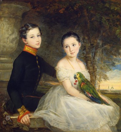 Dzieci z papugą par Robertson, Christina (1796-1854) autorstwa Christina Robertson
