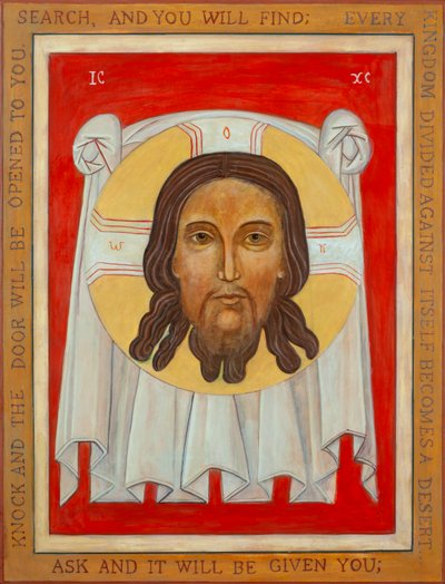 Ikona Świętego Oblicza, 2003 (tempera jajowa, płatki złota, drewno) autorstwa Christine Hales