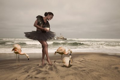 Balerina i flamingi na plaży autorstwa Christine von Diepenbroek