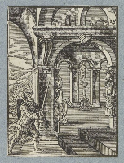 Głowa Saula zostaje sprowadzona do świątyni Filistynów autorstwa Christoffel van Sichem (II)