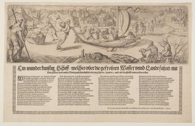 Broadside z barką płynącą po lodzie autorstwa Christoffel van Sichem I