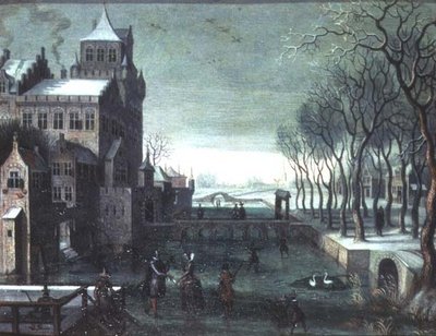 Zimowy krajobraz z łyżwiarstwem figurowym przy zamku na wodzie autorstwa Christoffel van den (circle of) Berghe