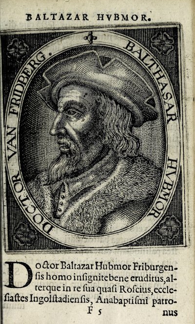 Balthasar Hubmaier, ilustracja z „Apocalypsis insignium aliquot heresiarcharum”, wyd. Hendrik van Haestens, Amsterdam autorstwa Christoffel van the Elder Sichem