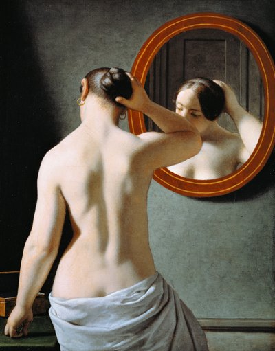 Naga kobieta układająca włosy przed lustrem autorstwa Christoffer Wilhelm Eckersberg