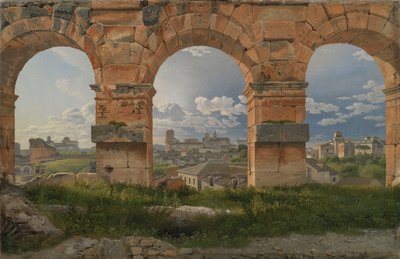 Widok przez trzy z północno-zachodnich łuków trzeciej kondygnacji Koloseum w Rzymie autorstwa Christoffer Wilhelm Eckersberg