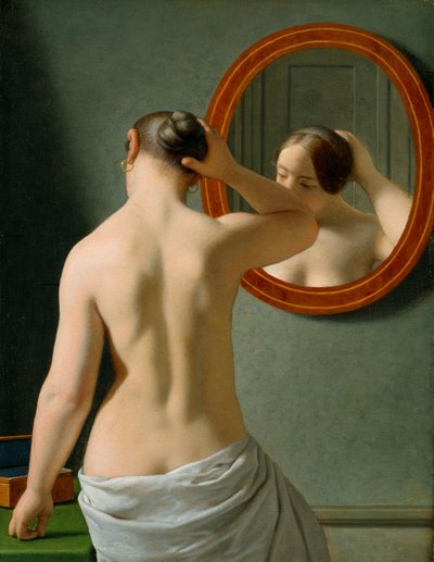 Naga kobieta układająca włosy przed lustrem autorstwa Christoffer Wilhelm Eckersberg