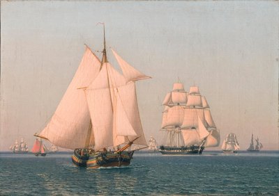 Statki pod żaglami przy łagodnej bryzie w pogodne letnie popołudnie autorstwa Christoffer Wilhelm Eckersberg