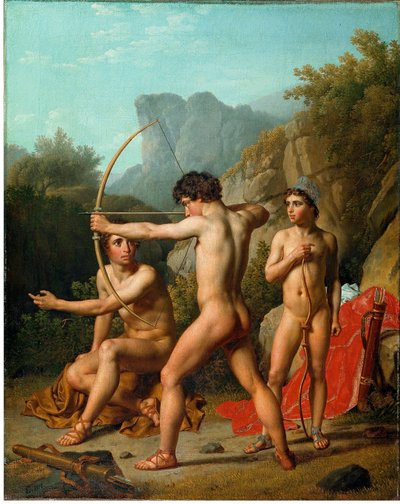 Trzech spartańskich chłopców trenujących łucznictwo autorstwa Christoffer Wilhelm Eckersberg