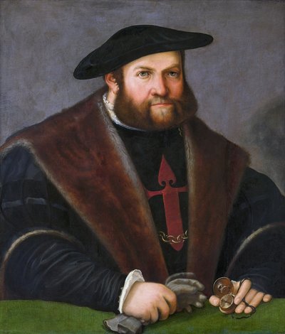 Niemiecki: Portret Ulricha Ehingera (1485-1537) (Portret rycerza Santiago) Ulrich Ehinger jako rycerz Zakonu Santiago autorstwa Christoph Amberger