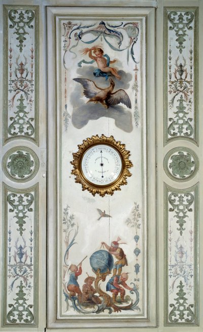 Panel dużego salonu Chateau de Champs sur Marne z barometrem i chinoiserie. Dekor ścienny namalowany przez Christophe Huet (1700-1759) autorstwa Christophe Huet