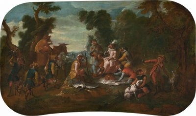Singerie: Piknik, ok. godz. 1739. autorstwa Christophe Huet