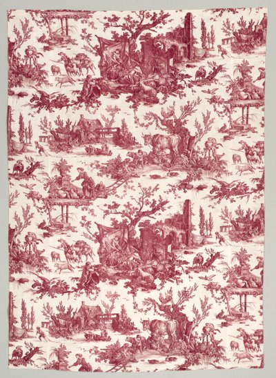 Pasek bawełny drukowanej miedzianą z wzorem Les plaisirs de la ferme, 1785-1790. autorstwa Christophe Philippe Oberkampf
