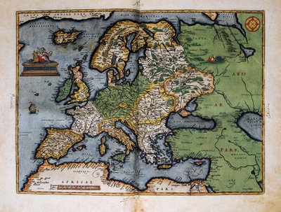 Mapa Europy. 1588 (kolorowa akwaforta) autorstwa Christophe Plantin