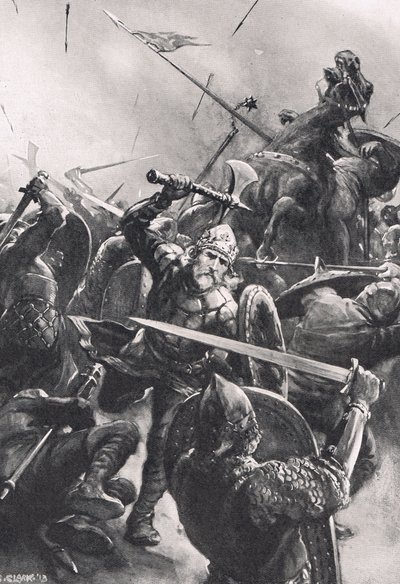 Bitwa pod Stamford Bridge, ilustracja z „British Battles on Land and Sea”, wydanej przez Cassell, Londyn, ok. 1910 autorstwa Christopher Clark